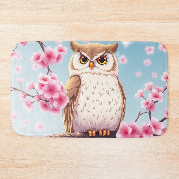 Item preview, A wise owl  sitting on a tree branch full of cherry blossoms designed and sold by GlamShop88.