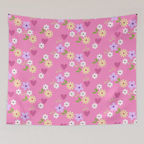 Item preview, Small Floral Print on Pink with Hearts designed and sold by Sharon Schwalbe.