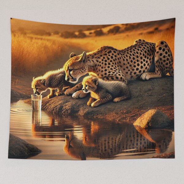 Item preview, Nature’s Bond: A Cheetah and Her Cubs Hydrating Together designed and sold by annenambiro.