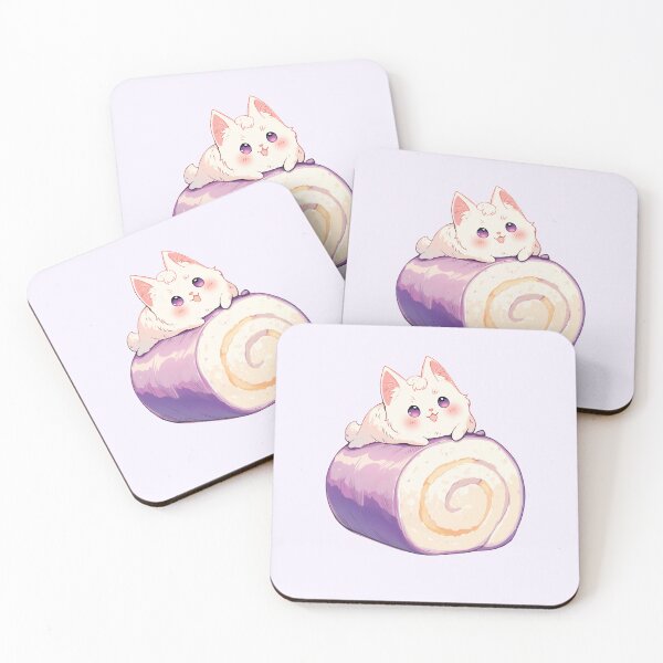 Item preview, White Cat and Ube Swiss Roll Cake designed and sold by NikoNekoDesigns.