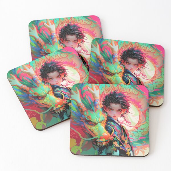 Item preview, Manga Samurai with Eastern Dragon at sunrise designed and sold by TheArtistOf2022.