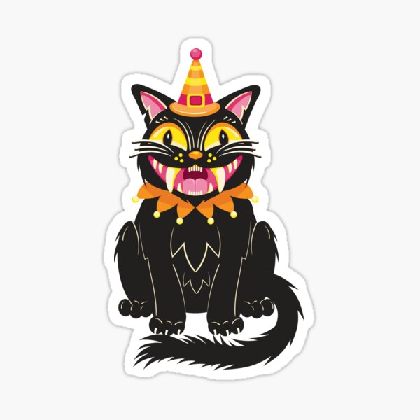 Vista previa del artículo con la obra «Gato negro sonriente vintage de Halloween con sombrero», diseñado y vendido por Jdawnink.