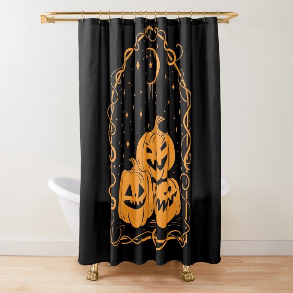 Vista previa del artículo con la obra «Calabazas espeluznantes con luna celestial y estrellas con marco en color naranja», diseñado y vendido por Jdawnink.