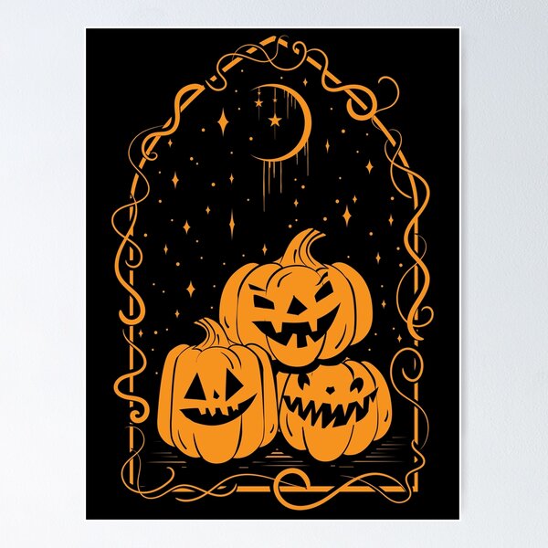 Item preview, Spooky Pumpkins with celestial moon and stars with frame in orange color designed and sold by Jdawnink.