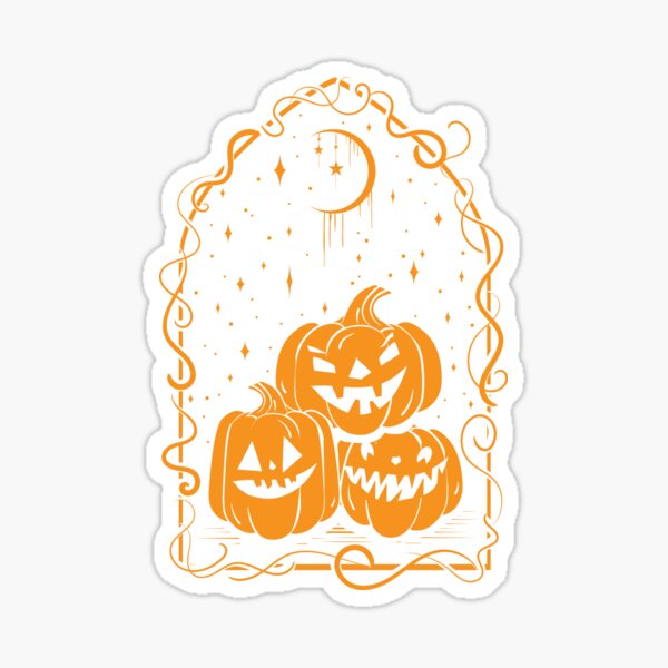 Vista previa del artículo con la obra «Calabazas espeluznantes con luna celestial y estrellas con marco en color naranja», diseñado y vendido por Jdawnink.