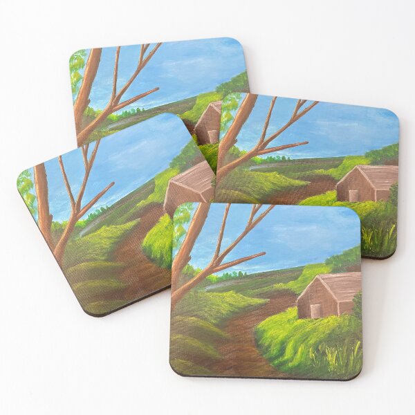 Item preview, Landscape Painting Of Small Cabin Plants Trees Sky designed and sold by SRF Art & Designs.