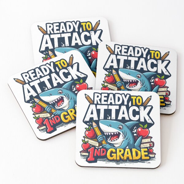 Item preview, Ready To Attack 1st Grade Shark Funny designed and sold by Quirky Shirts.