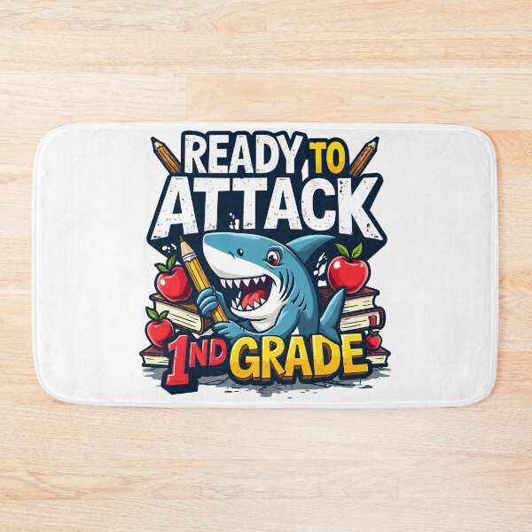 Item preview, Ready To Attack 1st Grade Shark Funny designed and sold by Quirky Shirts.