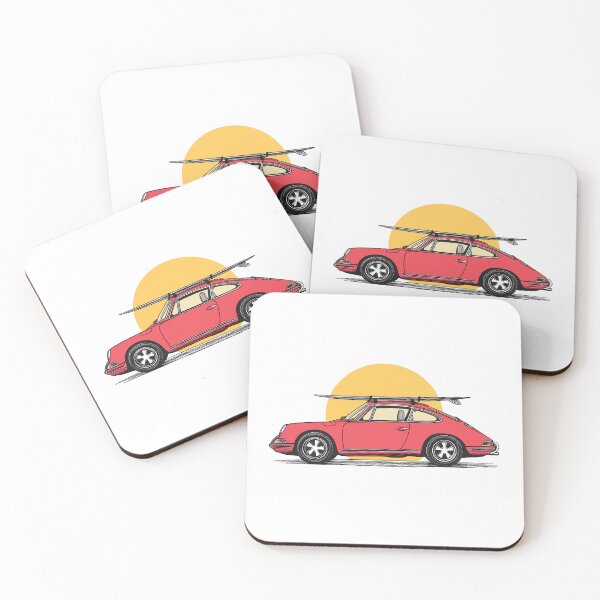 Item preview, Vintage Red Porsche 911 964 summer surfs up illustration designed and sold by blackdogshop.