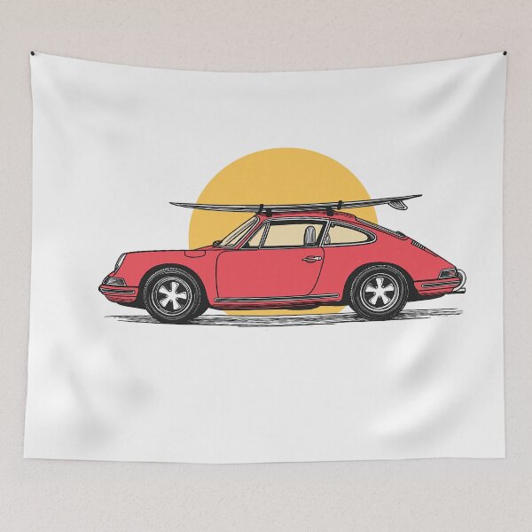 Item preview, Vintage Red Porsche 911 964 summer surfs up illustration designed and sold by blackdogshop.