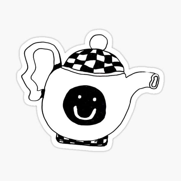 Item preview, Abstract Happy Teapot – Playful and Cozy - Freehand drawing black and white illustration designed and sold by Vika Lysa Illustration Studio.