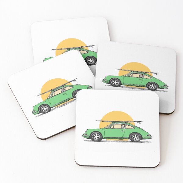 Item preview, Vintage Green Porsche 911 964 summer surfs up illustration designed and sold by blackdogshop.