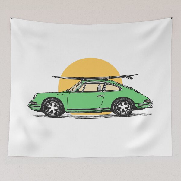 Item preview, Vintage Green Porsche 911 964 summer surfs up illustration designed and sold by blackdogshop.