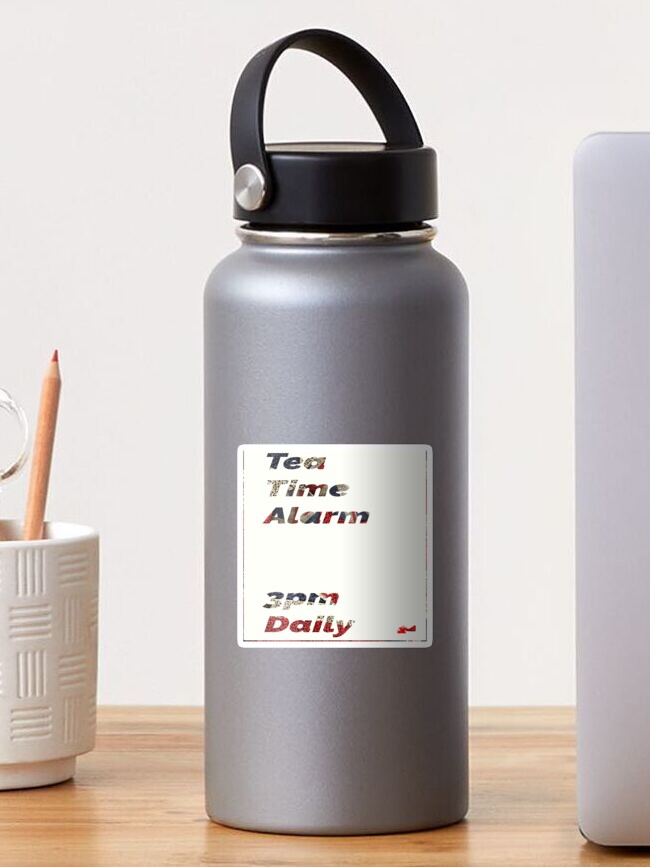 Thumbnail 1 of 3, Sticker, Tea Time Alarm - white square designed and sold by bywhacky.