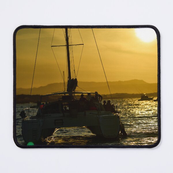 Item preview, Atardecer naranja con barcos y montañas designed and sold by lessplay.