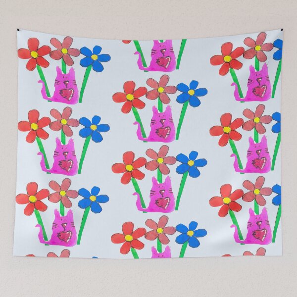 Item preview, Pink cat and flowers designed and sold by Lauracolleen3.