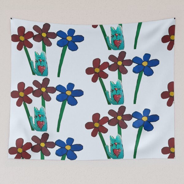 Item preview, Blue cat and flowers designed and sold by Lauracolleen3.