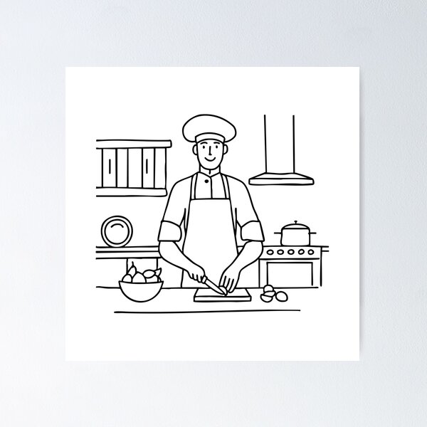 Item preview, Chef chopping ingredients in a kitchen with stainless steel appliances and wooden cabinets designed and sold by rasagamastore.