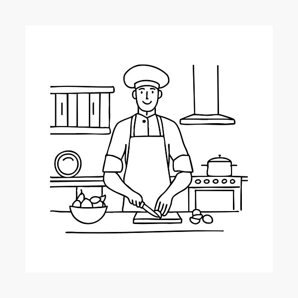 Item preview, Chef chopping ingredients in a kitchen with stainless steel appliances and wooden cabinets designed and sold by rasagamastore.