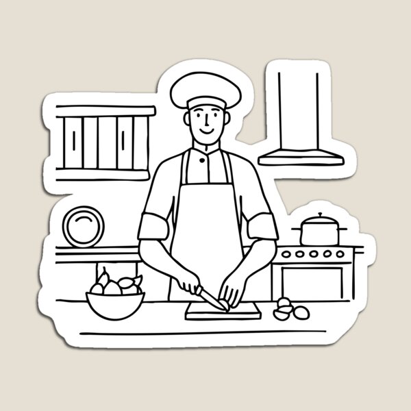Item preview, Chef chopping ingredients in a kitchen with stainless steel appliances and wooden cabinets designed and sold by rasagamastore.