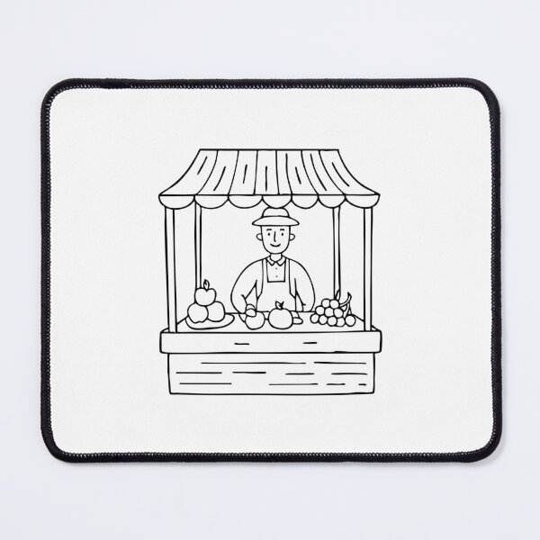 Item preview, Fruit vendor offering a variety of fresh fruits to customer at kiosk stall designed and sold by rasagamastore.