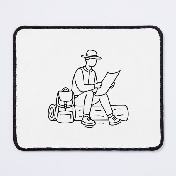 Item preview, Knapsack on the ground as a hiker rests against a tree, checking a map designed and sold by rasagamastore.