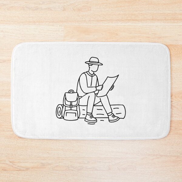 Item preview, Knapsack on the ground as a hiker rests against a tree, checking a map designed and sold by rasagamastore.