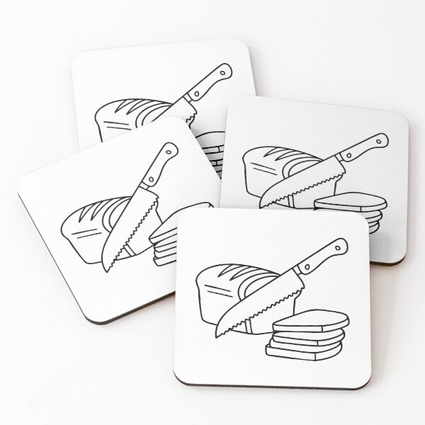 Item preview, Knife cutting through a loaf of bread on a wooden table designed and sold by rasagamastore.