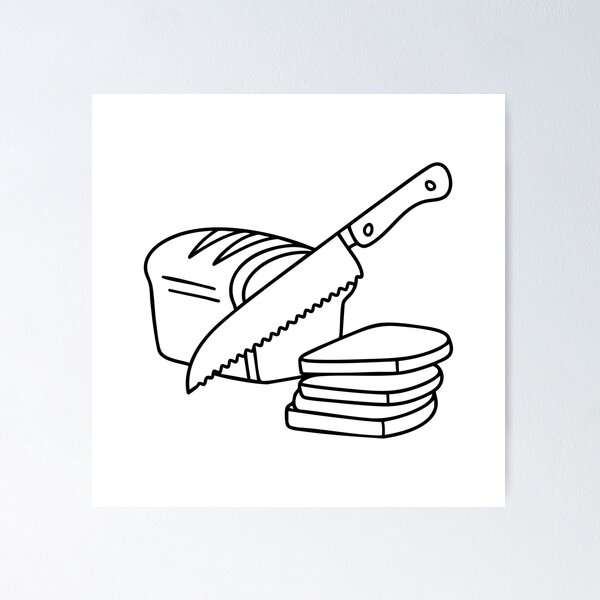 Item preview, Knife cutting through a loaf of bread on a wooden table designed and sold by rasagamastore.