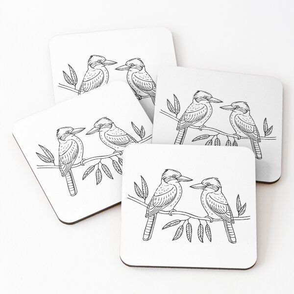 Item preview, A pair of kookaburras perched on a branch in a eucalyptus forest designed and sold by rasagamastore.