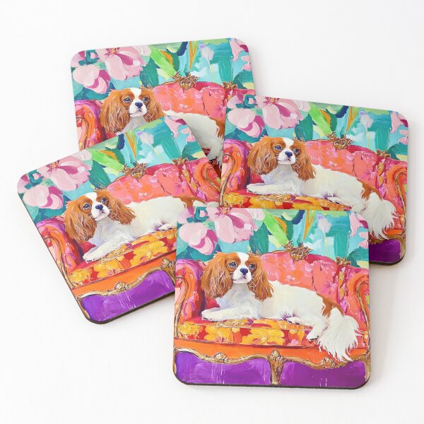 Item preview, King Charles Spaniel on Orange Sofa designed and sold by SophieClimaArt.