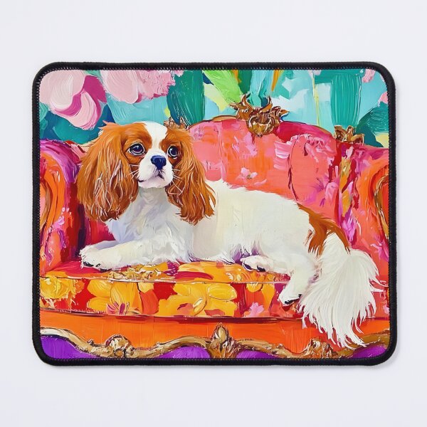 Item preview, King Charles Spaniel on Orange Sofa designed and sold by SophieClimaArt.