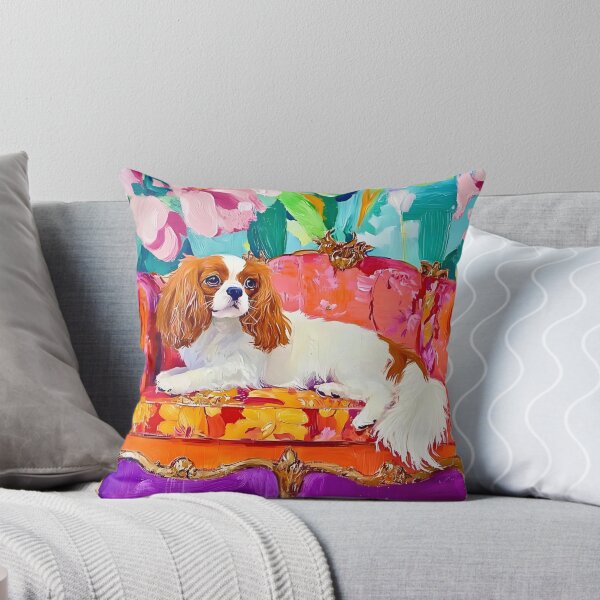 Item preview, King Charles Spaniel on Orange Sofa designed and sold by SophieClimaArt.
