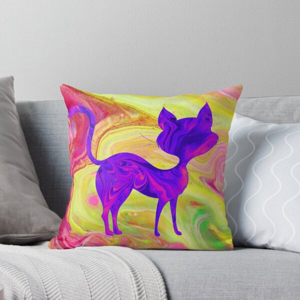 Item preview, Cat Silhoutte - Pink & Yellow- Flow Art / Pour Painting - jdp-10-0002 designed and sold by ANomadDesigns.