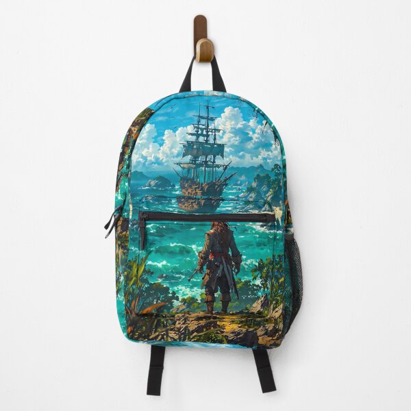 Item preview, Majestic Pirate Ship Near a Beautiful Seaside Village designed and sold by Artistic canvas store.