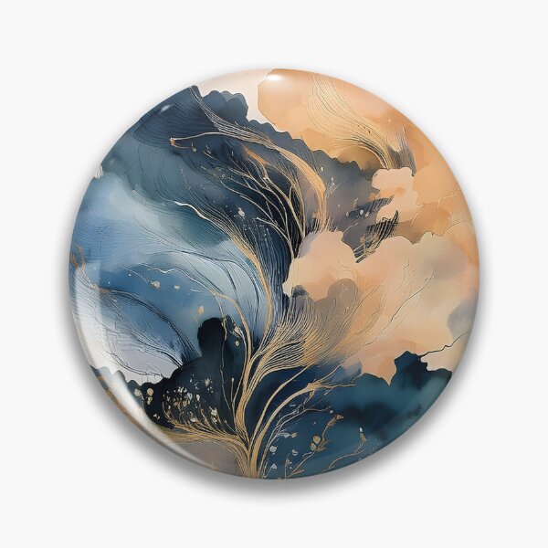 Item preview, Abstract watercolor with flowing blue and orange clouds, intertwined with delicate golden lines and specks designed and sold by homydesign.
