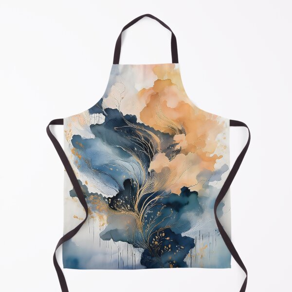 Item preview, Abstract watercolor with flowing blue and orange clouds, intertwined with delicate golden lines and specks designed and sold by homydesign.