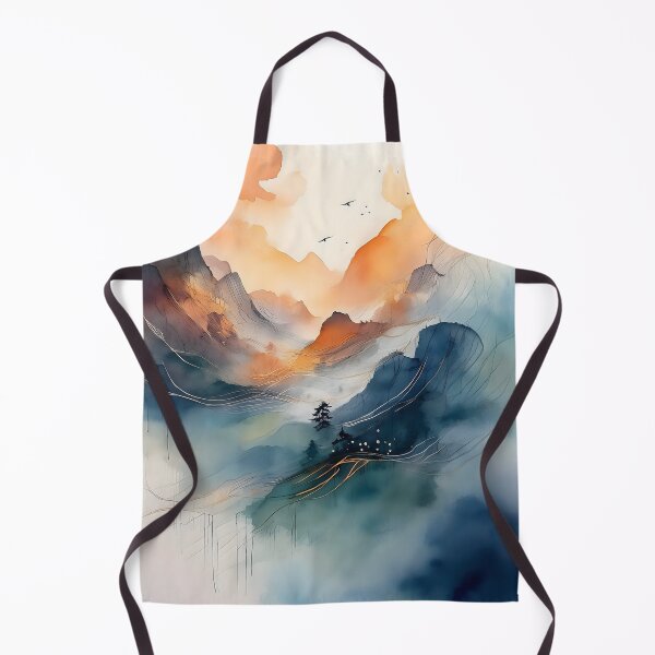 Item preview, A watercolor landscape with misty mountains and a solitary tree, blending warm and cool hues in a serene, abstract composition designed and sold by homydesign.