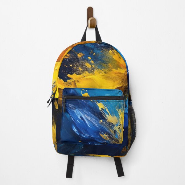 Item preview, A dynamic explosion of yellow paint bursts against a dark blue background, creating a sense of energy and motion designed and sold by homydesign.
