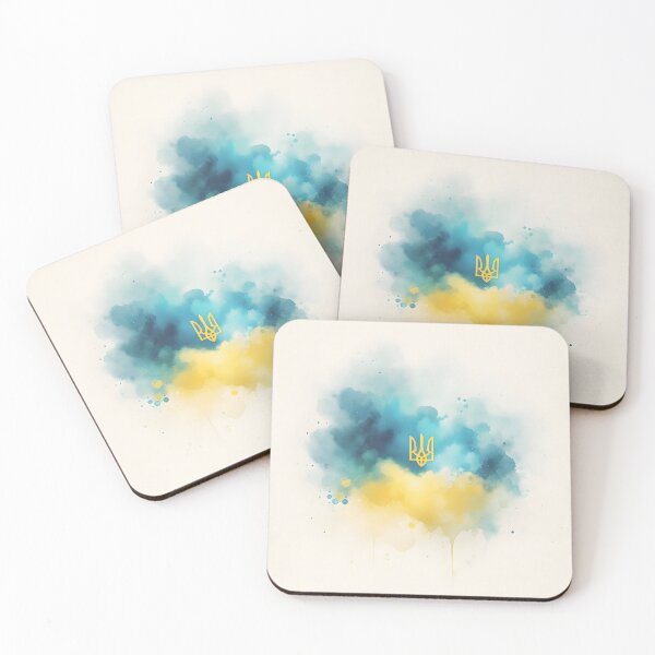 Item preview, Ukrainian trident in gold, watercolor wash in blue and yellow hues, soft and delicate designed and sold by homydesign.