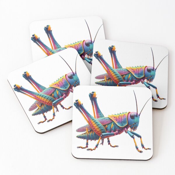 Item preview, A vividly colored grasshopper with intricate patterns, standing on a white background designed and sold by homydesign.