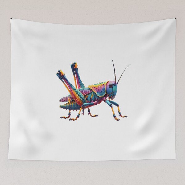 Item preview, A vividly colored grasshopper with intricate patterns, standing on a white background designed and sold by homydesign.