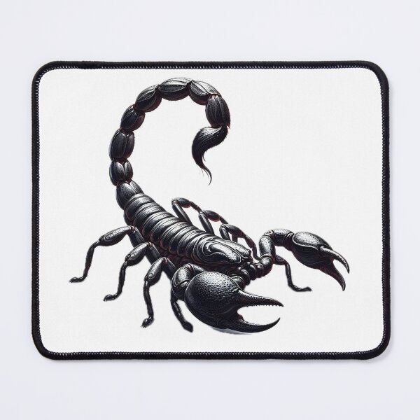 Item preview, A detailed black scorpion with a segmented tail and large pincers, rendered with a white background designed and sold by homydesign.
