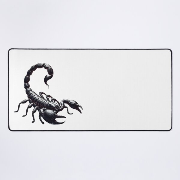 Item preview, A detailed black scorpion with a segmented tail and large pincers, rendered with a white background designed and sold by homydesign.