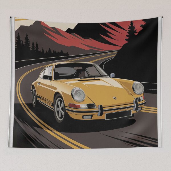 Item preview, vintage Porsche, driving up a curving mountain road designed and sold by Random Designs.