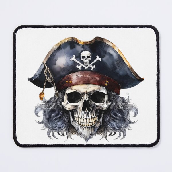 Item preview, A pirate skull with a tricorn hat, eye patch and long gray hair, watercolor style designed and sold by homydesign.