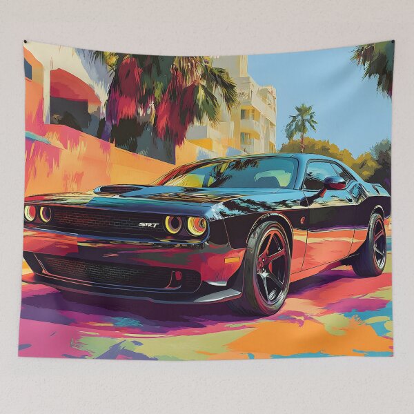 Item preview, Digital Pop Art Painting – Black Dodge Challenger SRT designed and sold by AutoPopStudio.