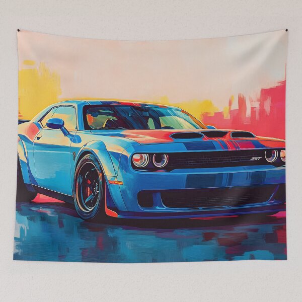Item preview, Digital Pop Art Painting – Blue Dodge Challenger SRT designed and sold by AutoPopStudio.