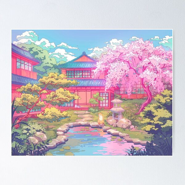 Item preview, Copy of Serene Japanese Garden, Cherry Blossoms and cute cats (pastel colors) designed and sold by AnGoArt.