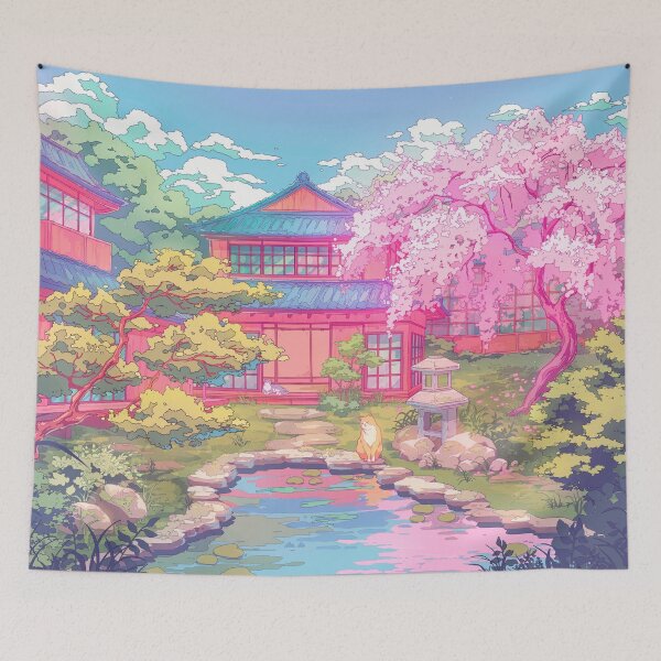 Item preview, Copy of Serene Japanese Garden, Cherry Blossoms and cute cats (pastel colors) designed and sold by AnGoArt.